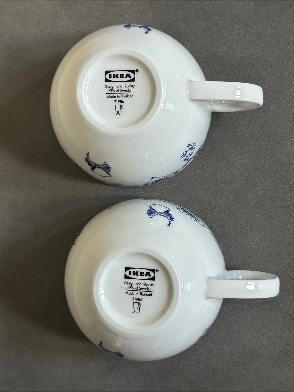 IKEA Promenad Coffee Cup Set of 2 Geometric Blue and White Floral Lace Pattern